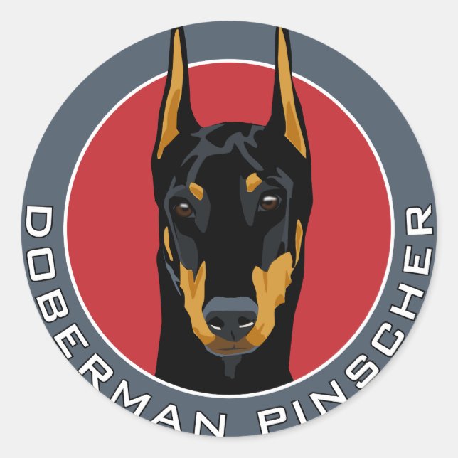 Doberman Badge, Black with Red Classic Round Sticker (Front)