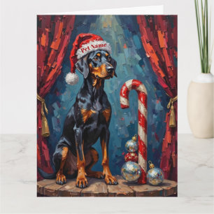 Doberman Balancing Act Christmas Candy Cane Hat Card