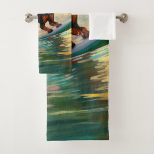 Doberman Beach Surfing Painting Bath Towel Set