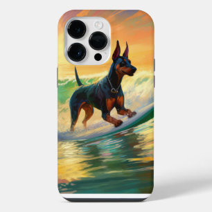 Doberman Beach Surfing Painting iPhone 14 Pro Max Case