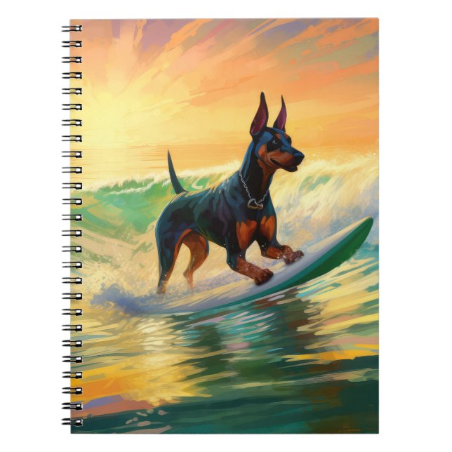 Doberman Beach Surfing Painting Notebook (Front)