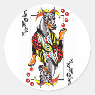 Doberman Black Joker Classic Round Sticker