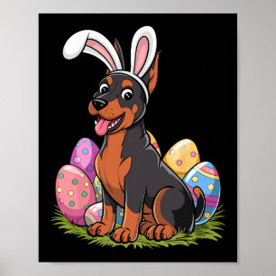 Doberman Bunny Ears Easter Egg Hunt Dog Lover East Poster