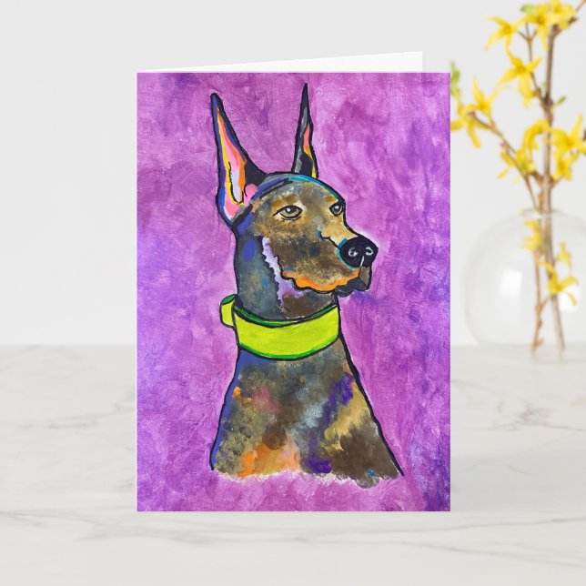Doberman  card (Yellow Flower)