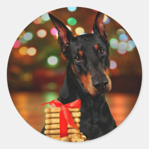 Doberman Christmas Classic Round Sticker