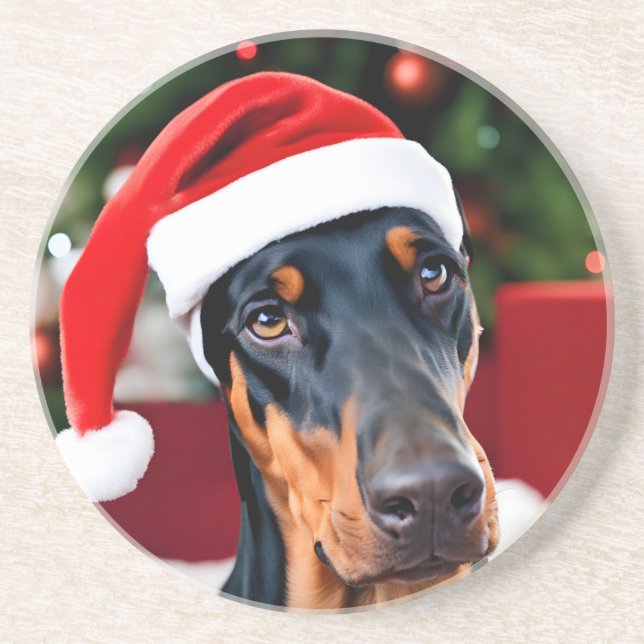 Doberman Christmas Coaster (Front)