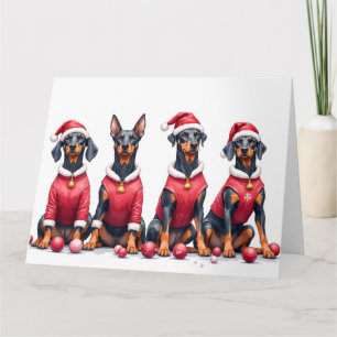 Doberman Christmas Dress Santa Hat Card