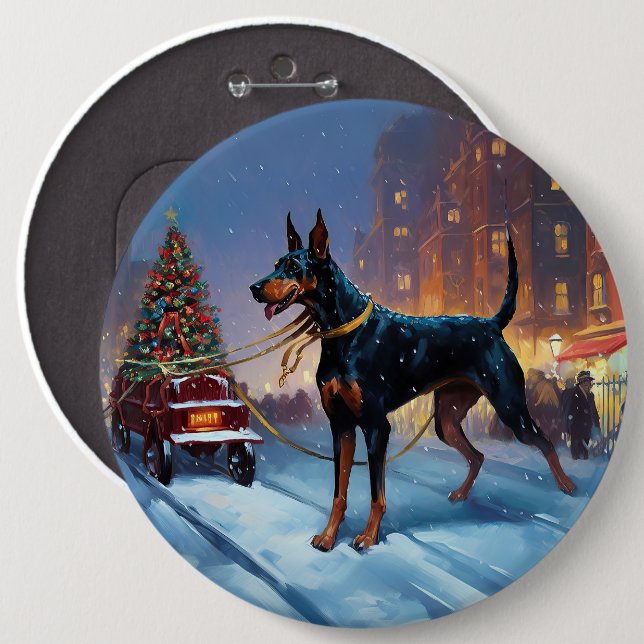 Doberman Christmas Festive Season 6 Cm Round Badge (Front & Back)