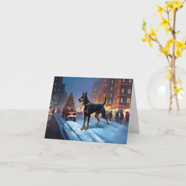 Doberman Christmas Festive Season Card (Yellow Flower)
