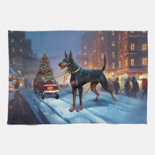 Doberman Christmas Festive Season Tea Towel