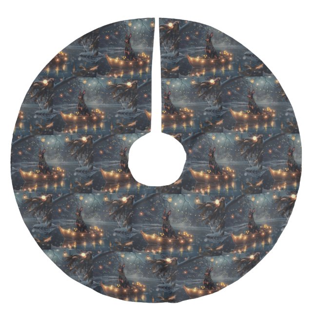 Doberman Christmas Festive Voyage  Brushed Polyester Tree Skirt (Front)