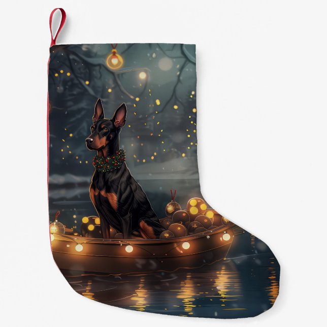 Doberman Christmas Festive Voyage  Small Christmas Stocking (Front)