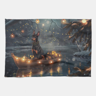 Doberman Christmas Festive Voyage  Tea Towel