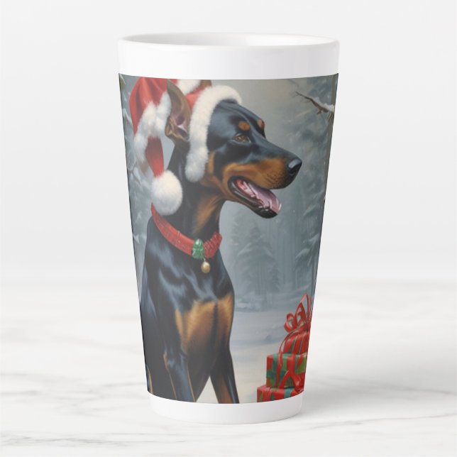 Doberman Christmas Latte Mug (Front)