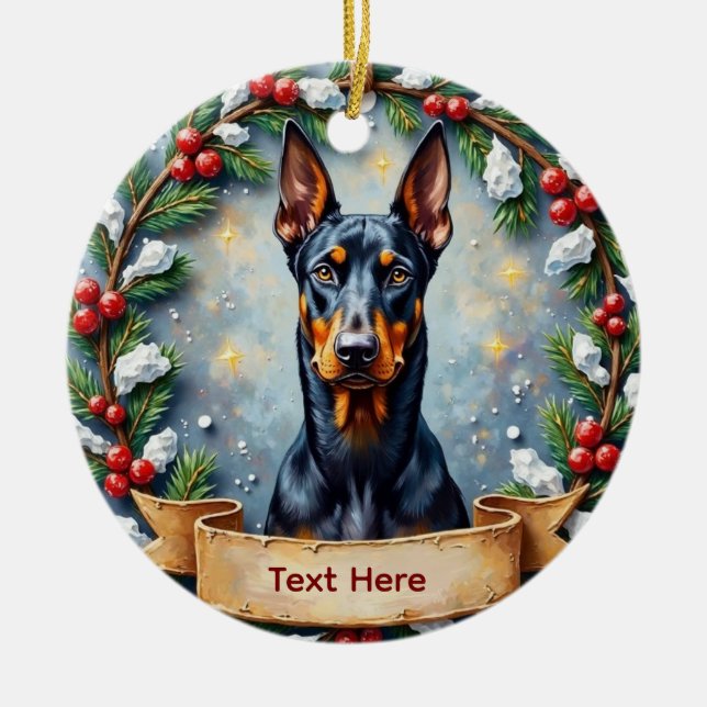 Doberman Christmas Ornament (Front)