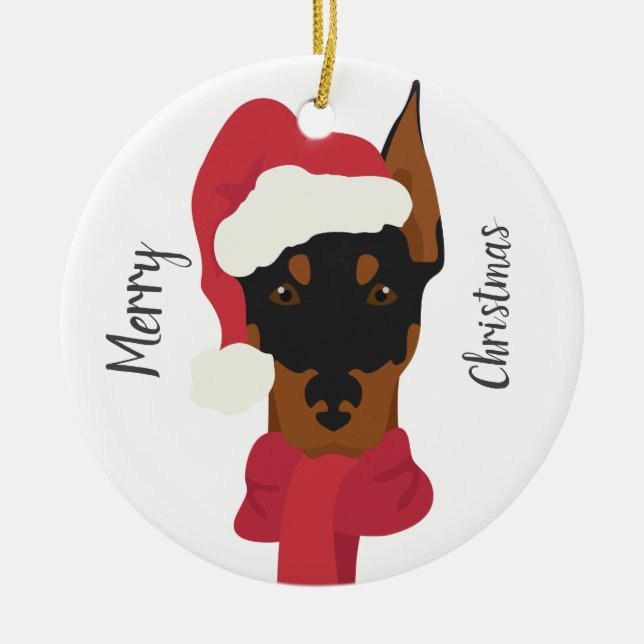 Doberman Christmas Ornament. Snowflake Decoration (Front)