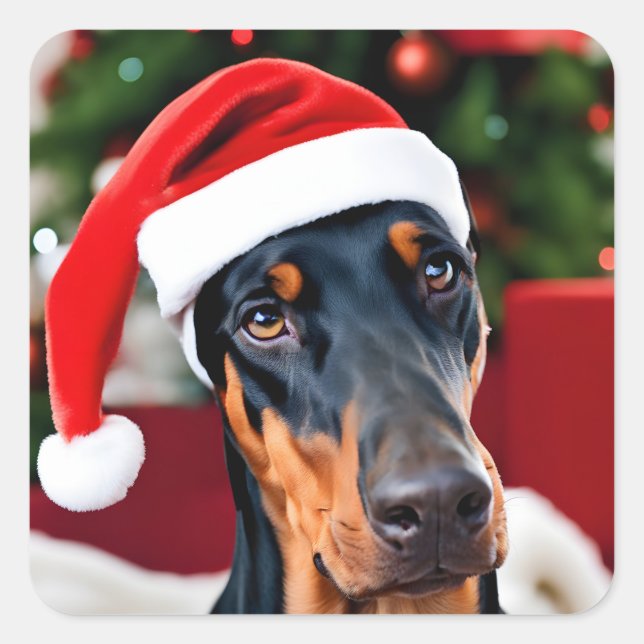 Doberman Christmas Square Sticker (Front)