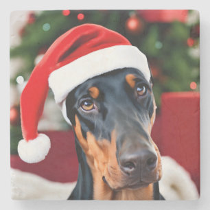 Doberman Christmas Stone Coaster