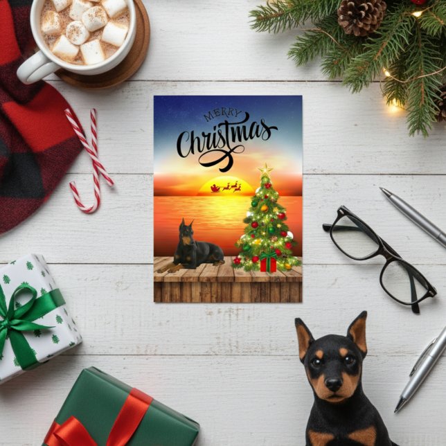 Doberman Christmas Sunset Card (Doberman Christmas Sunset Card)
