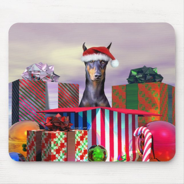 Doberman Christmas Surprise Mouse Pad (Front)