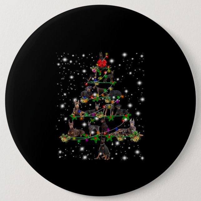Doberman Christmas Tree Covered By Flashlight 6 Cm Round Badge (Front)