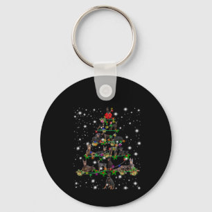 Doberman Christmas Tree Covered By Flashlight Key Ring