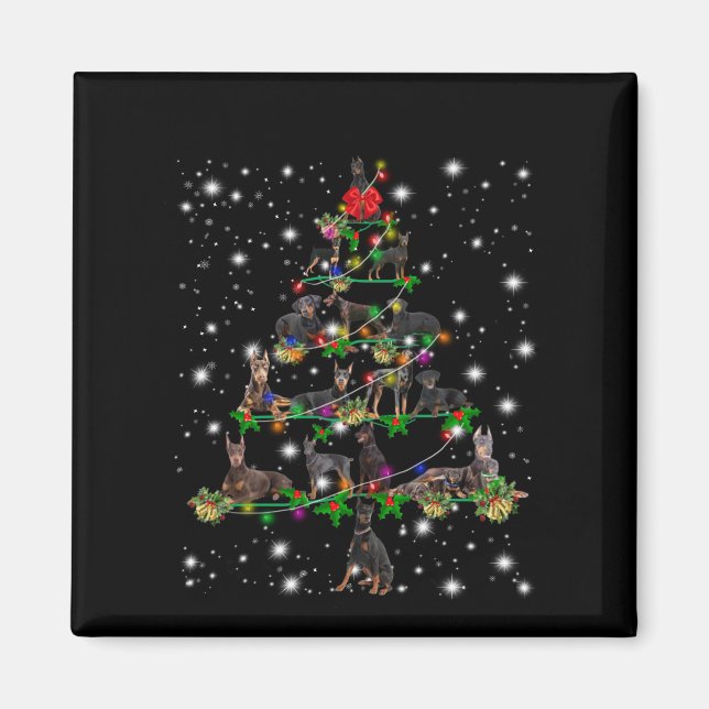 Doberman Christmas Tree Covered By Flashlight Magnet (Front)