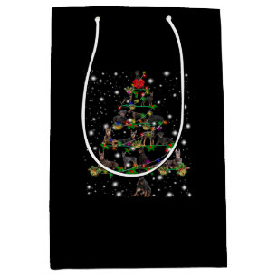 Doberman Christmas Tree Covered By Flashlight Medium Gift Bag