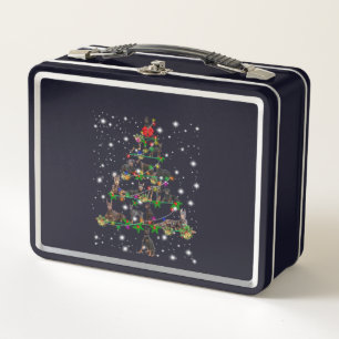 Doberman Christmas Tree Covered By Flashlight Metal Lunch Box