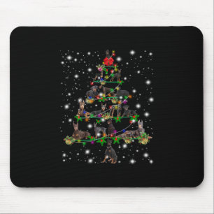 Doberman Christmas Tree Covered By Flashlight Mouse Pad