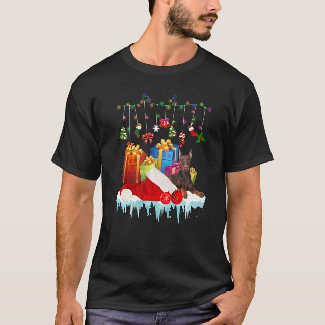 Doberman Christmas Tree Ornament Decor T-Shirt (Front)