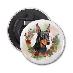 Doberman Christmas Wreath Festive Pup Bottle Opener
