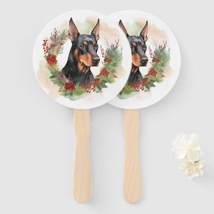 Doberman Christmas Wreath Festive Pup Hand Fan