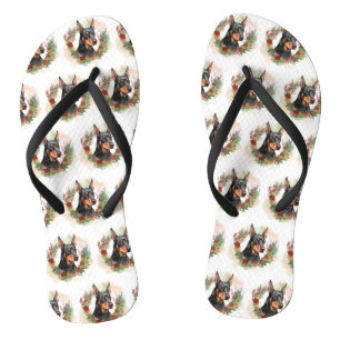 Doberman Christmas Wreath Festive Pup Jandals