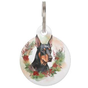 Doberman Christmas Wreath Festive Pup Pet Tag