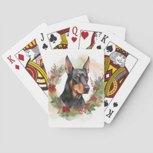 Doberman Christmas Wreath Festive Pup Playing Cards
