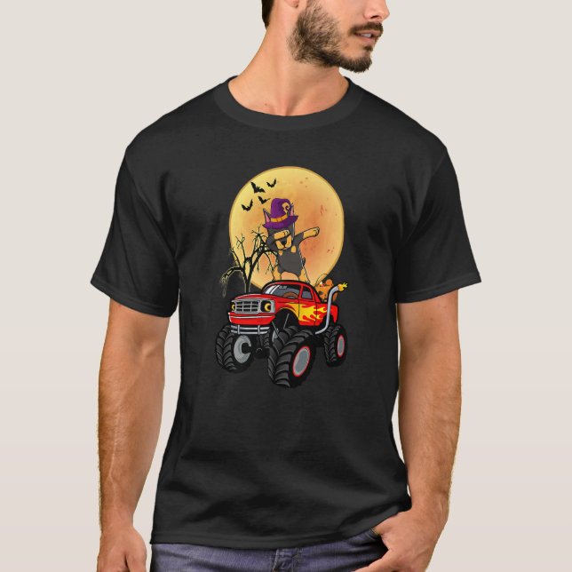 Doberman Dabbing Dog Witch Monster Truck  Hallowee T-Shirt (Front)