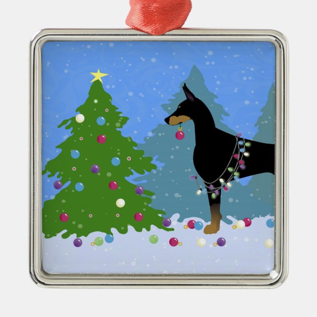 Doberman Decorating Tree in the Forest Metal Tree Decoration (Front)