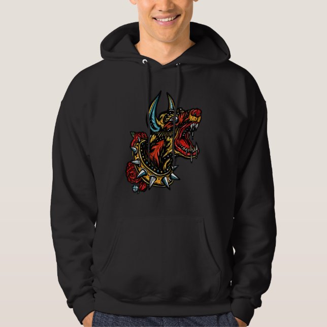 Doberman  designer retro streetwear high end fashi hoodie (Front)