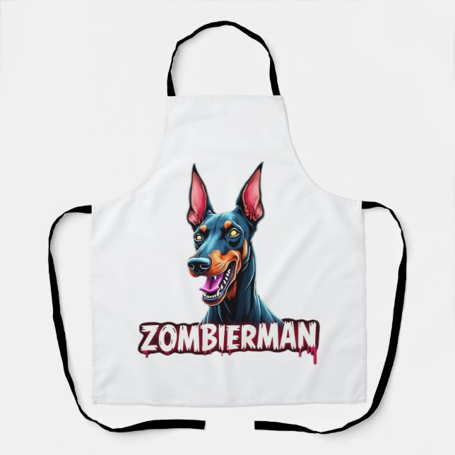 Doberman Dobie Doby Dobermann Zombie Dog Halloween Apron (Front)