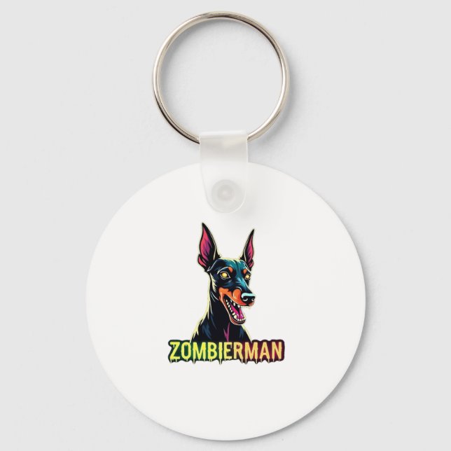 Doberman Dobie Doby Dobermann Zombie Dog Halloween Key Ring (Front)