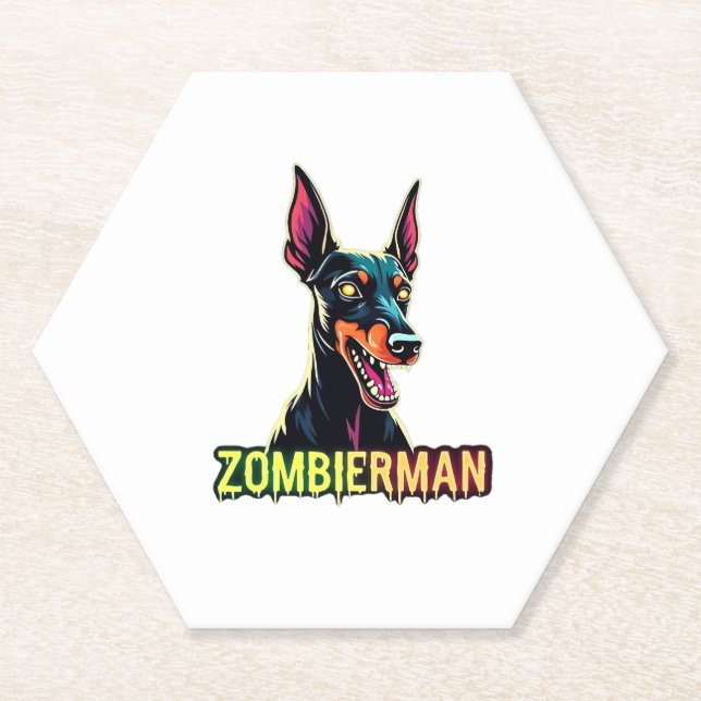 Doberman Dobie Doby Dobermann Zombie Dog Halloween Paper Coaster (Front)