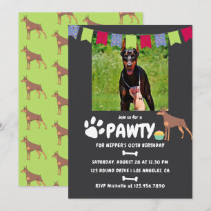 Doberman Dog Birthday photo invitation