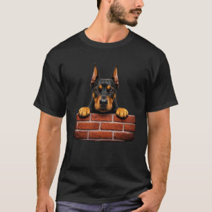 Doberman Dog Brick Wall Design Funny Doberman Long T-Shirt