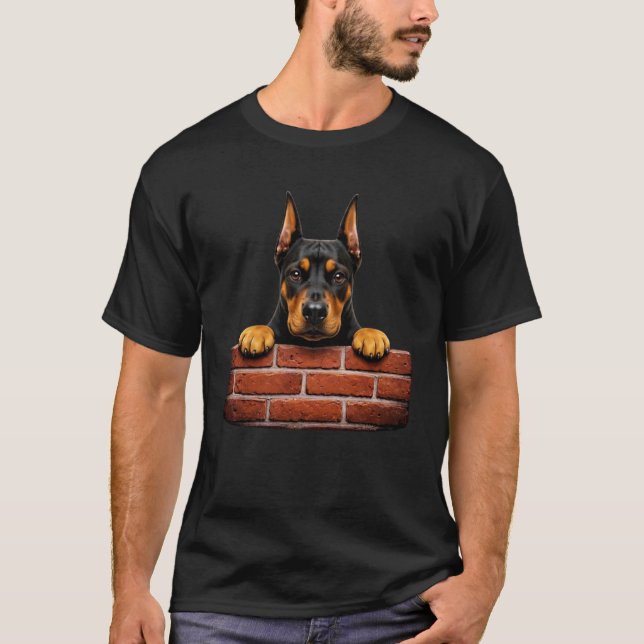 Doberman Dog Brick Wall Design Funny Doberman Long T-Shirt (Front)