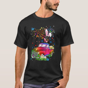 Doberman Dog Bunny Truck Hunting Eggs Tree Easter  T-Shirt