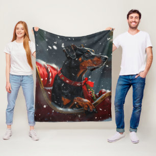 Doberman Dog Christmas Festive Fleece Blanket