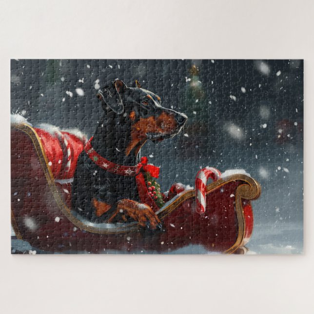 Doberman Dog Christmas Festive Jigsaw Puzzle (Horizontal)