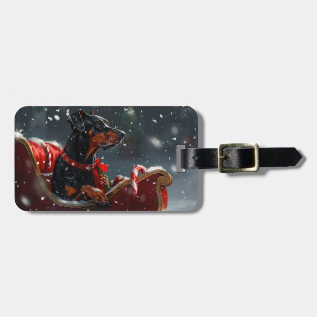 Doberman Dog Christmas Festive Luggage Tag (Front Horizontal)