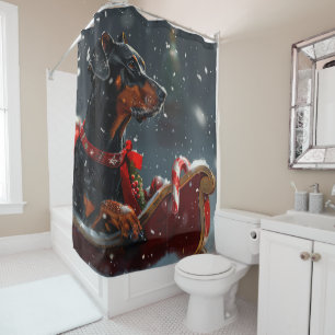 Doberman Dog Christmas Festive Shower Curtain